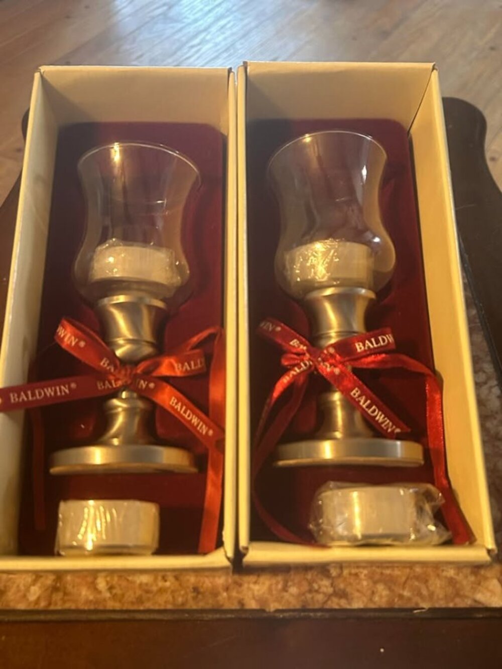 Vintage Baldwin Plain Base Votive Nickel Platinum Mist New Old Stock In Box